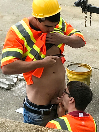 Two workers engage in a gay session where Axel sucks Will&#39;s dick