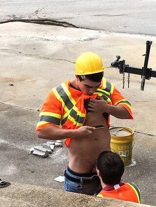 Two workers engage in a gay session where Axel sucks Will&#39;s dick