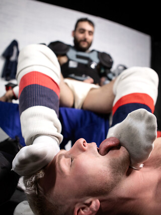 Gay hockey player Aiden Jacobs gets creampied by his teammate Tony D Angelo